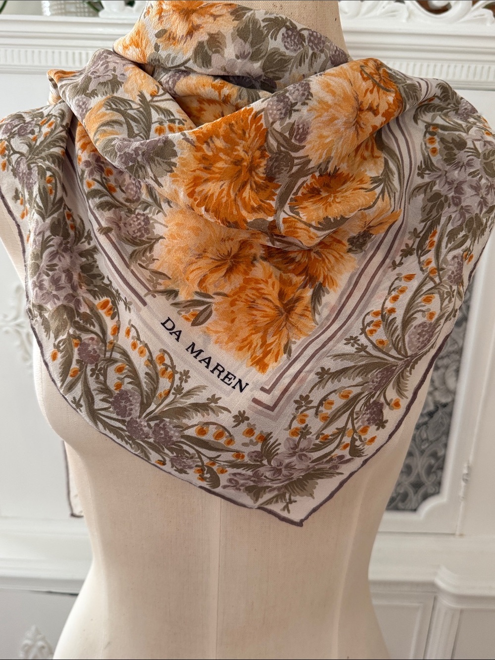 Vintage Da Maren Floral Silk Scarf